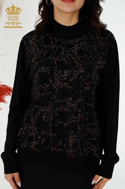 Women's Knitwear Stone Embroidered Black - 30008 | KAZEE - Thumbnail