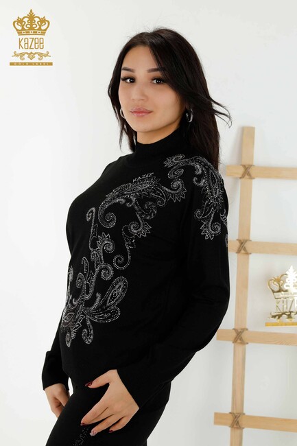 Women's Knitwear Stone Embroidered Black - 30013 | KAZEE - Thumbnail