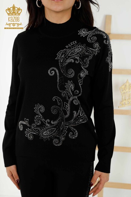 Women's Knitwear Stone Embroidered Black - 30013 | KAZEE - Thumbnail