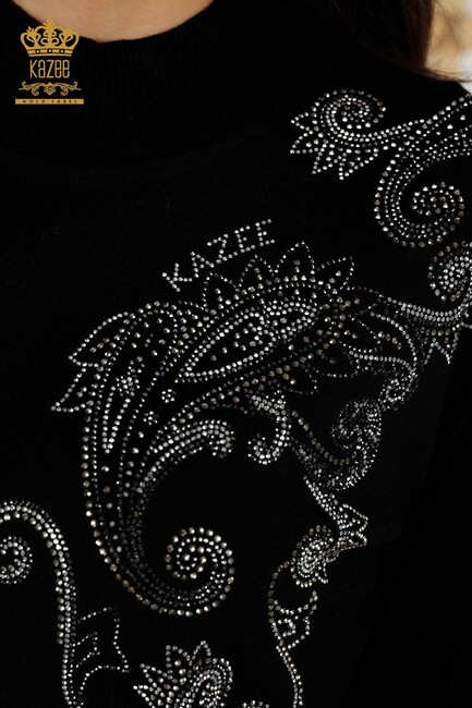 Women's Knitwear Stone Embroidered Black - 30013 | KAZEE - Thumbnail