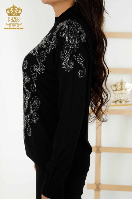 Women's Knitwear Stone Embroidered Black - 30013 | KAZEE - Thumbnail