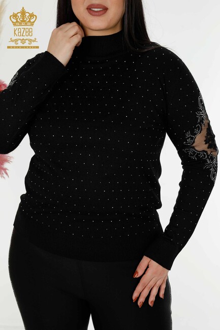 Women's Knitwear Stone Embroidered Black - 30014 | KAZEE - Thumbnail