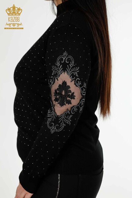 Women's Knitwear Stone Embroidered Black - 30014 | KAZEE - Thumbnail