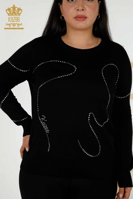 Women's Knitwear Stone Embroidered Black - 30157 | KAZEE - Thumbnail