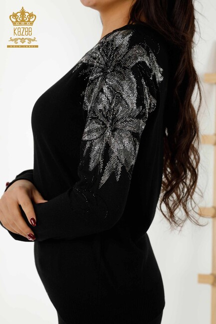 Women's Knitwear Stone Embroidered Black - 30210 | KAZEE - Thumbnail