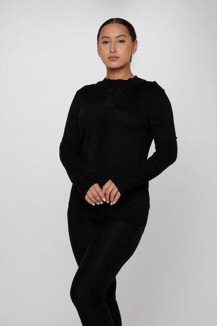 Women's Knitwear Stone Embroidered Black - 30556 | KAZEE - Thumbnail