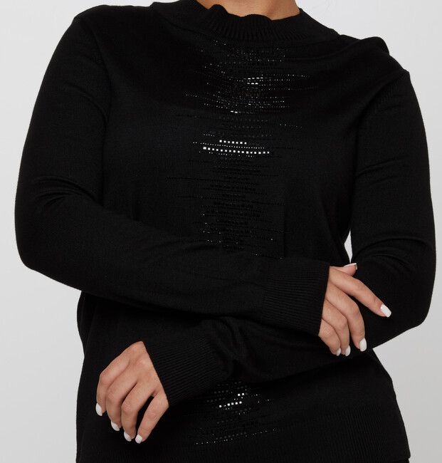 Women's Knitwear Stone Embroidered Black - 30556 | KAZEE - Thumbnail