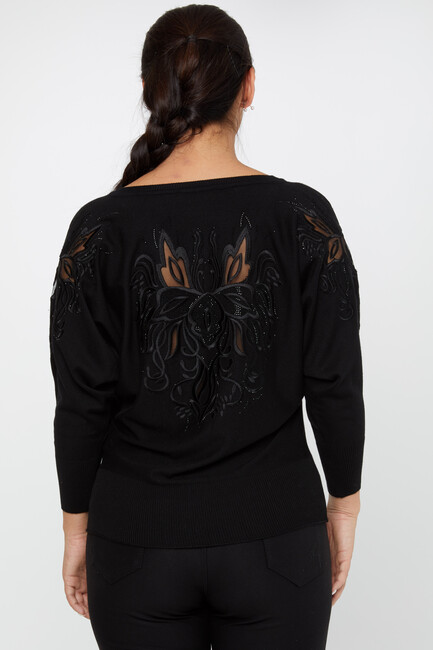 Women's Knitwear Stone Embroidered Black - 30924 | KAZEE - Thumbnail