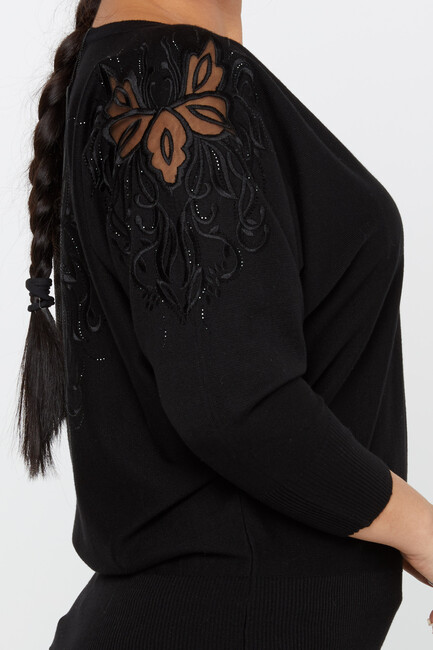 Women's Knitwear Stone Embroidered Black - 30924 | KAZEE - Thumbnail