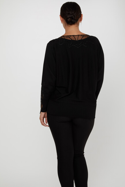 Women's Knitwear Stone Embroidered Black - 31227 | KAZEE - Thumbnail