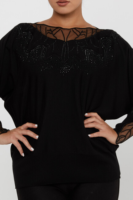 Women's Knitwear Stone Embroidered Black - 31227 | KAZEE - Thumbnail