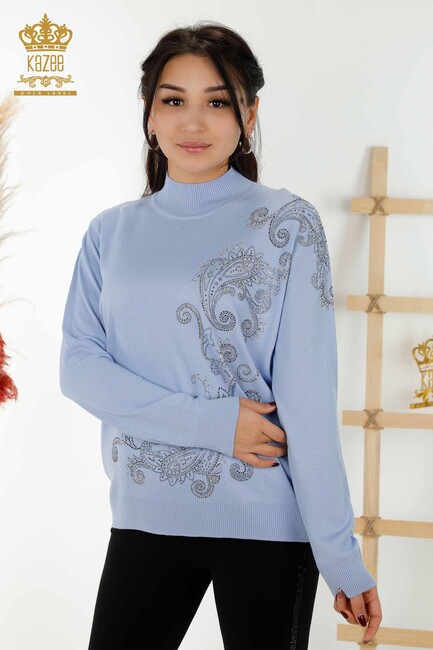 Women's Knitwear Stone Embroidered Blue - 30013 | KAZEE - Thumbnail