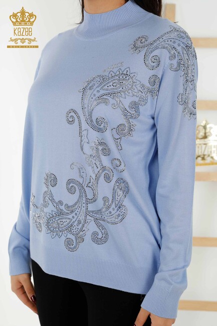 Women's Knitwear Stone Embroidered Blue - 30013 | KAZEE - Thumbnail