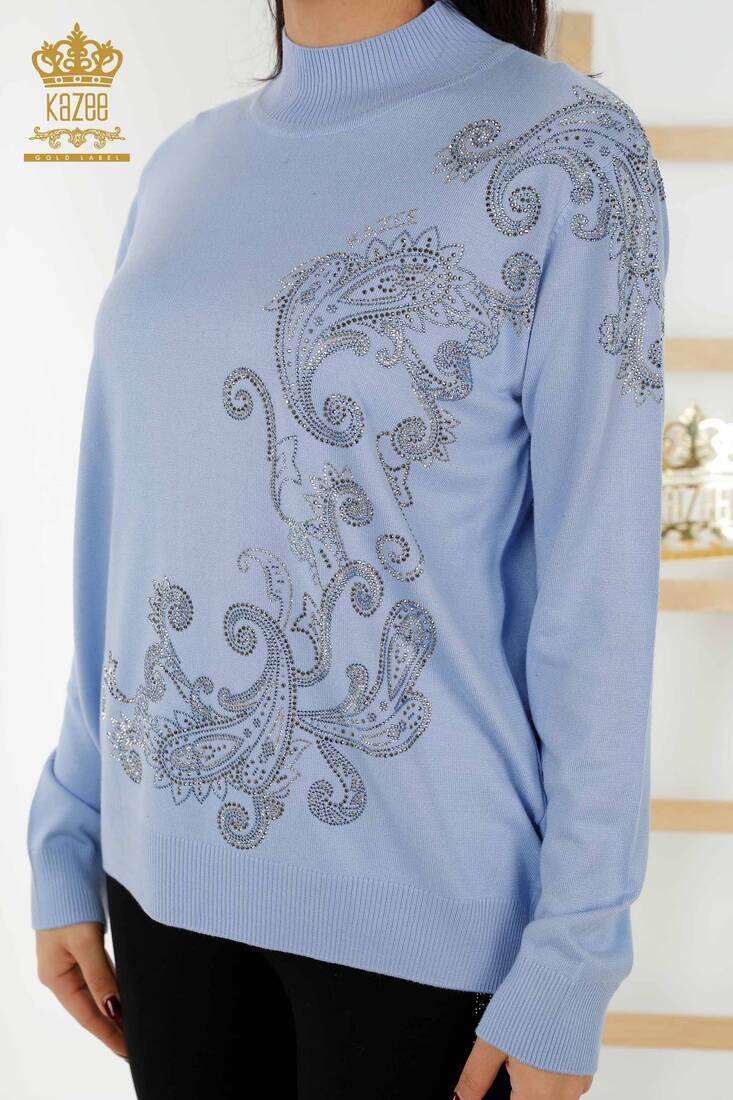 Women's Knitwear Stone Embroidered Blue - 30013 | KAZEE