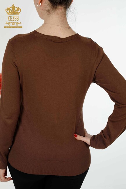 Women's Knitwear Stone Embroidered Brown - 16940 | KAZEE - Thumbnail