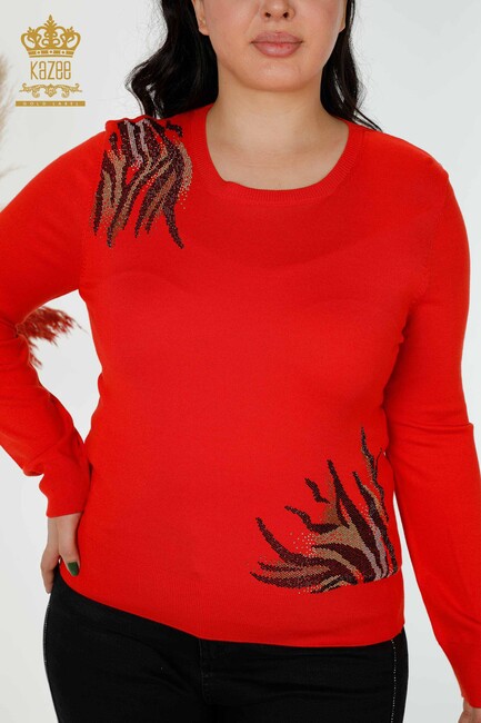 Women's Knitwear Stone Embroidered Coral - 16940 | KAZEE - Thumbnail