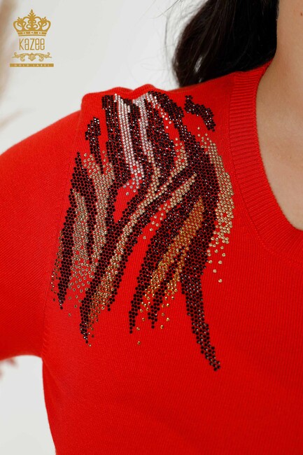 Women's Knitwear Stone Embroidered Coral - 16940 | KAZEE - Thumbnail