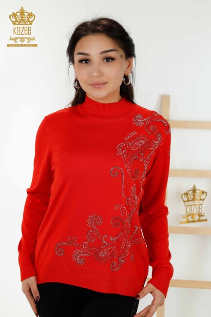 Women's Knitwear Stone Embroidered Coral - 30013 | KAZEE - Thumbnail