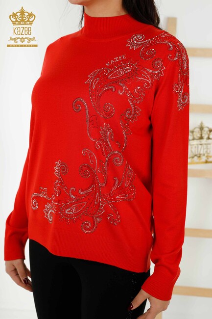 Women's Knitwear Stone Embroidered Coral - 30013 | KAZEE - Thumbnail