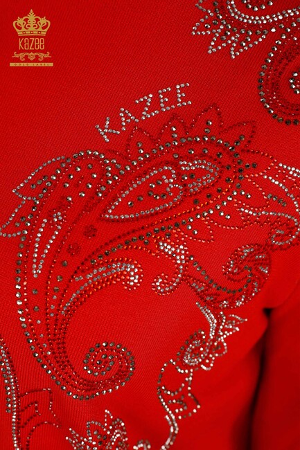 Women's Knitwear Stone Embroidered Coral - 30013 | KAZEE - Thumbnail