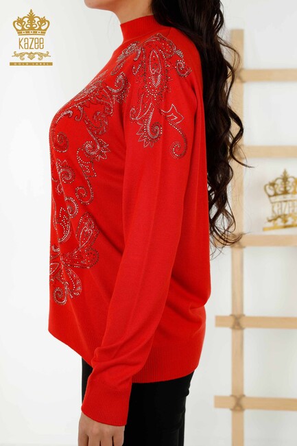 Women's Knitwear Stone Embroidered Coral - 30013 | KAZEE - Thumbnail