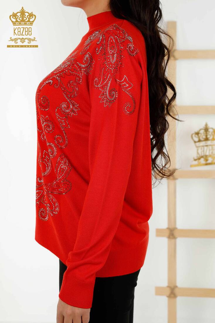 Women's Knitwear Stone Embroidered Coral - 30013 | KAZEE