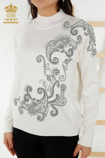 Women's Knitwear Stone Embroidered Ecru - 30013 | KAZEE - Thumbnail