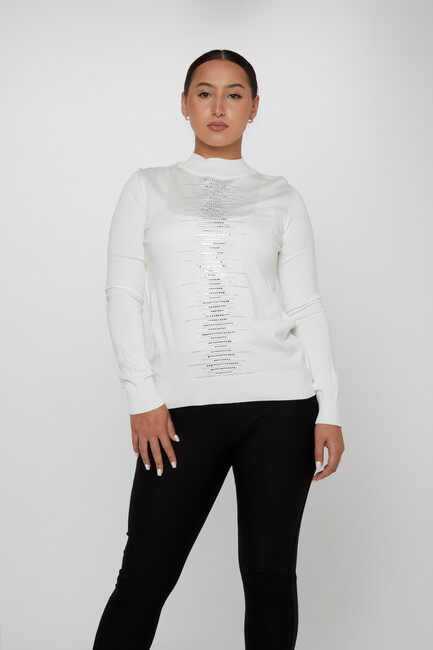 Women's Knitwear Stone Embroidered Ecru - 30556 | KAZEE - Thumbnail