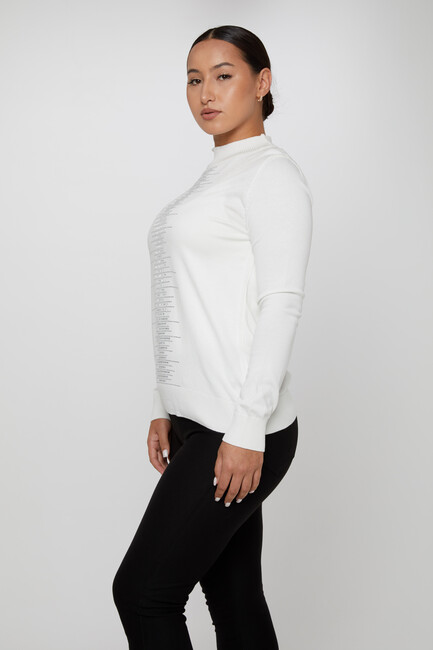 Women's Knitwear Stone Embroidered Ecru - 30556 | KAZEE - Thumbnail