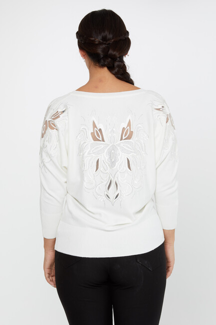 Women's Knitwear Stone Embroidered Ecru - 30924 | KAZEE - Thumbnail