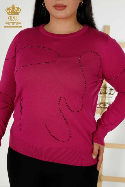 Women's Knitwear Embroidered Fuchsia - 30157 | KAZEE - Thumbnail