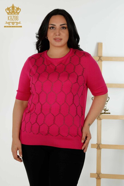 Women's Knitwear Embroidered Fuchsia - 30317 | KAZEE - Thumbnail