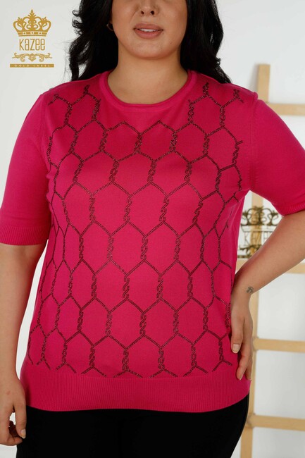 Women's Knitwear Embroidered Fuchsia - 30317 | KAZEE - Thumbnail