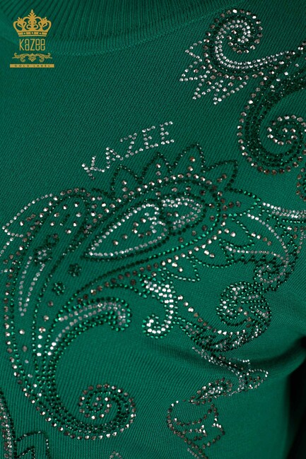 Women's Knitwear Stone Embroidered Green - 30013 | KAZEE - Thumbnail