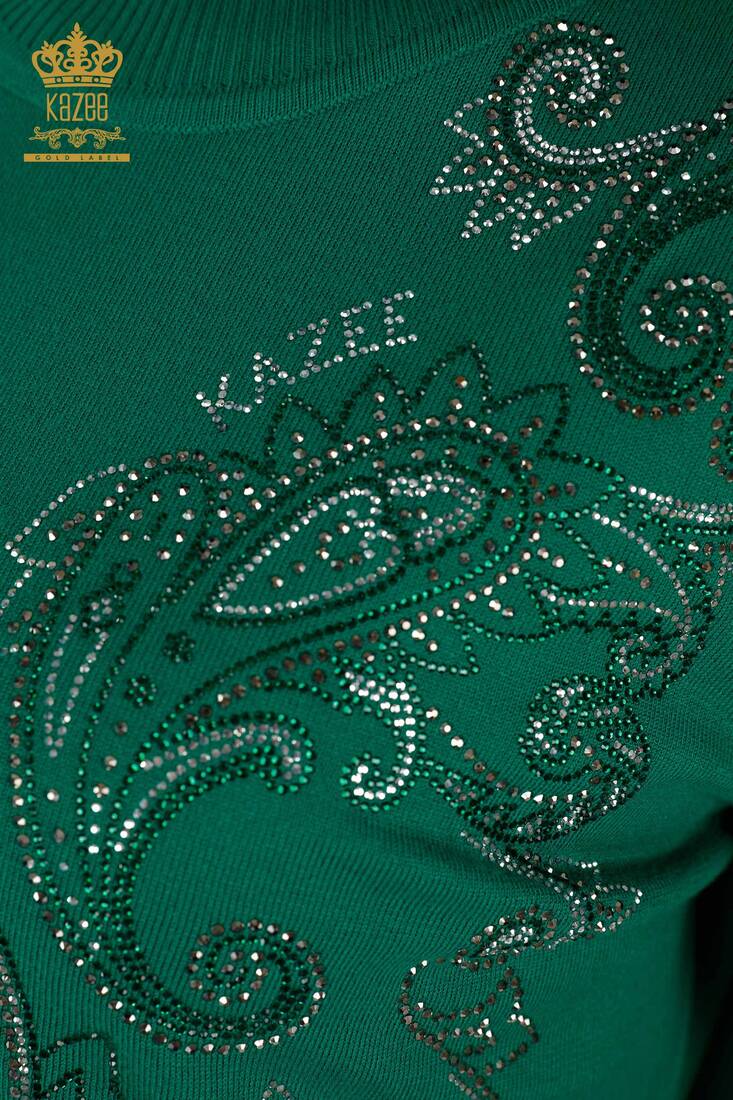 Women's Knitwear Stone Embroidered Green - 30013 | KAZEE