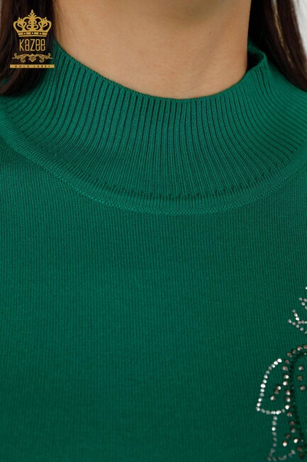 Women's Knitwear Stone Embroidered Green - 30013 | KAZEE - Thumbnail