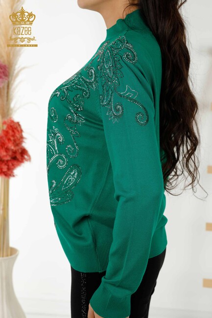 Women's Knitwear Stone Embroidered Green - 30013 | KAZEE - Thumbnail