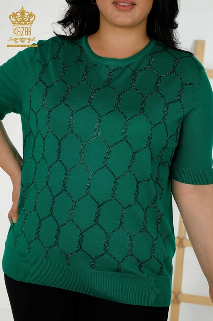 Women's Knitwear Stone Embroidered Green - 30317 | KAZEE - Thumbnail