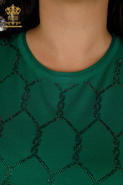 Women's Knitwear Stone Embroidered Green - 30317 | KAZEE - Thumbnail