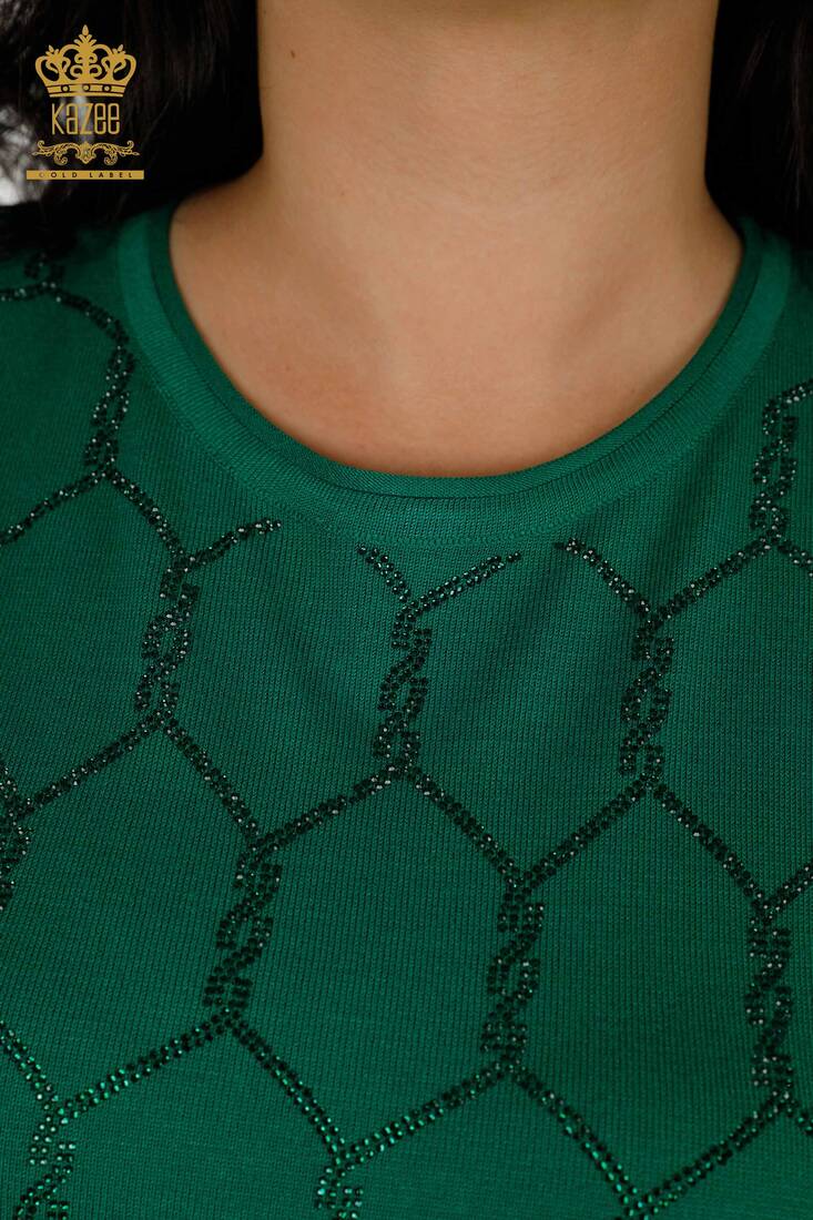 Women's Knitwear Stone Embroidered Green - 30317 | KAZEE