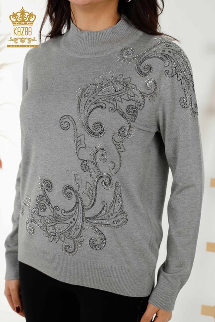 Women's Knitwear Stone Embroidered Gray - 30013 | KAZEE - Thumbnail