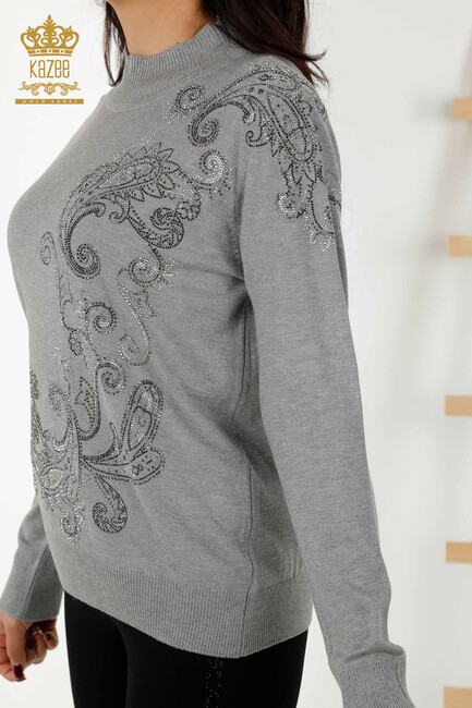 Women's Knitwear Stone Embroidered Gray - 30013 | KAZEE - Thumbnail