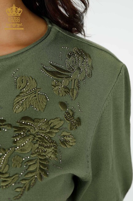 Women's Knitwear Stone Embroidered Khaki - 16849 | KAZEE - Thumbnail