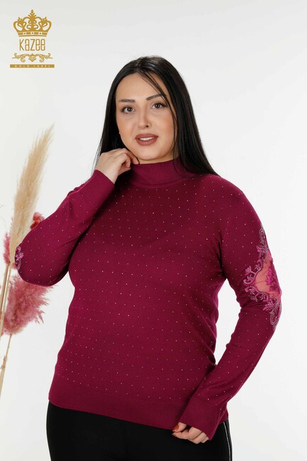 Women's Knitwear Stone Embroidered Lilac - 30014 | KAZEE - Thumbnail