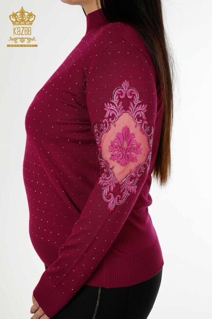 Women's Knitwear Stone Embroidered Lilac - 30014 | KAZEE - Thumbnail