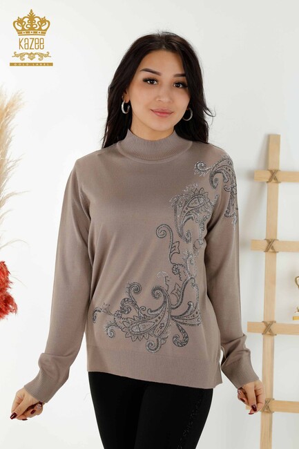 Women's Knitwear Stone Embroidered Mink - 30013 | KAZEE - Thumbnail