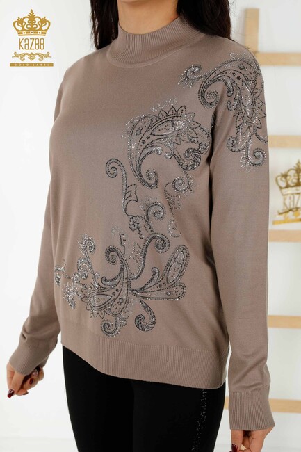 Women's Knitwear Stone Embroidered Mink - 30013 | KAZEE - Thumbnail