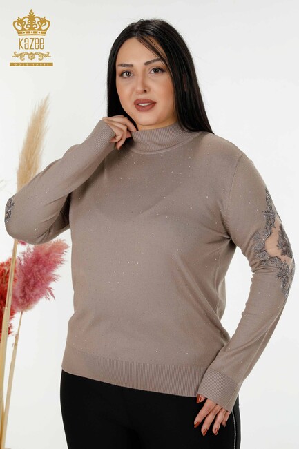 Women's Knitwear Stone Embroidered Mink - 30014 | KAZEE - Thumbnail