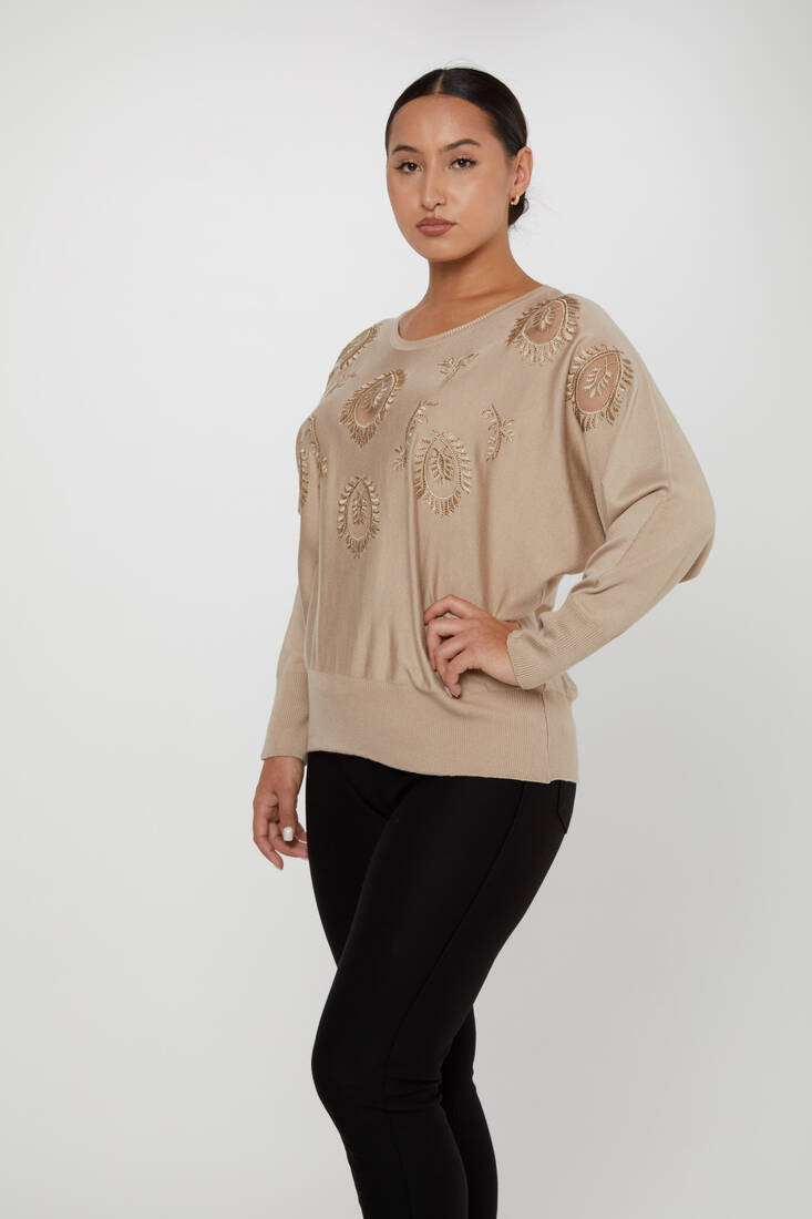 Women's Knitwear Stone Embroidered Mink - 30902 | KAZEE