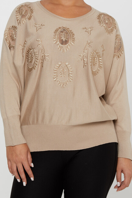 Women's Knitwear Stone Embroidered Mink - 30902 | KAZEE - Thumbnail